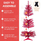 4 Ft Red Artificial Christmas Tree With 50 Lights And 112 Branch Tips Mini Holiday Party Xmas Tree