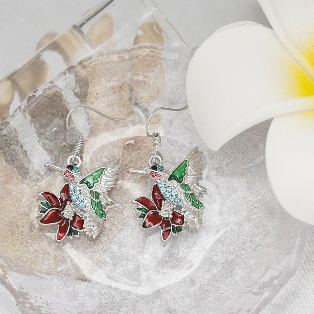 Colorful Hummingbird Full Diamond Pendant Earrings Pi-Mart