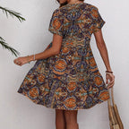 Women's Clothing Printed V-neck Leisure Vacation Style Dress Lootquake LLC