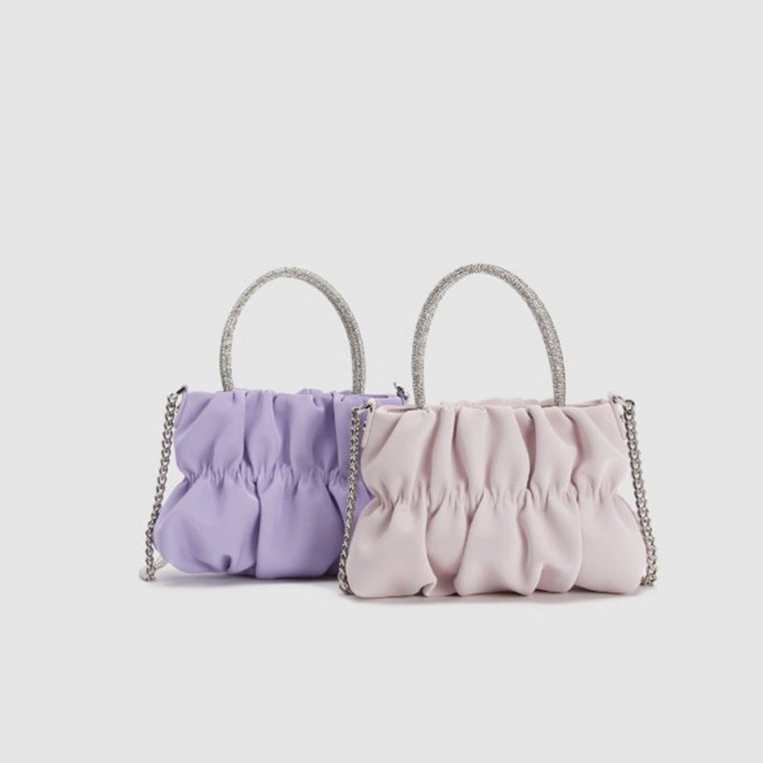 Mini rhinestone hand-held pleated bag, fashion party tote crossbody cloud chain woman - SJB-DIAMOND ELITES
