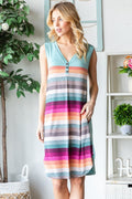 Full Size Striped Sleeveless V Neck Dress For Women – Timeless Striped V Neck Dress, Sophisticated Sleeveless Dress, Classic Striped Dress, Flattering V Neck Dress, Versatile Sleeveless Dress, Chic Striped Dress, Elegant V Neck Dress Stevvex