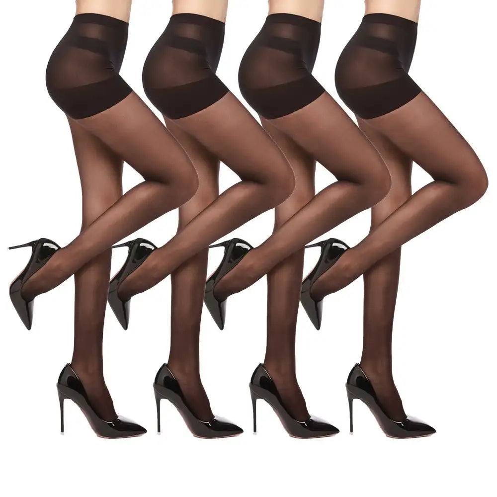 4 Pairs Women's Sheer Tights 20 Denier Control Top Pantyhose With Reinforced Toes - SJB-DIAMOND ELITES
