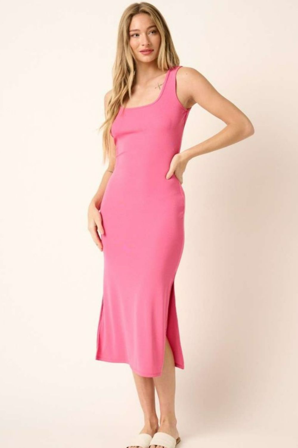Side Slit Wide Strap Midi Tank Dress – Stylish, Sexy and Comfortable Midi Dress with Side Slits and Wide Straps Stevvex