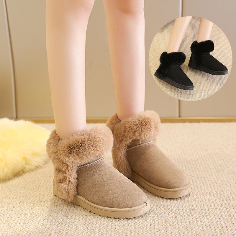 Snow Boots For Women Students Winter Warm Slip On Fluffy Platform Comfy Fleece Ankle Boots Non-slip Plush Cotton Shoes Pi-Mart