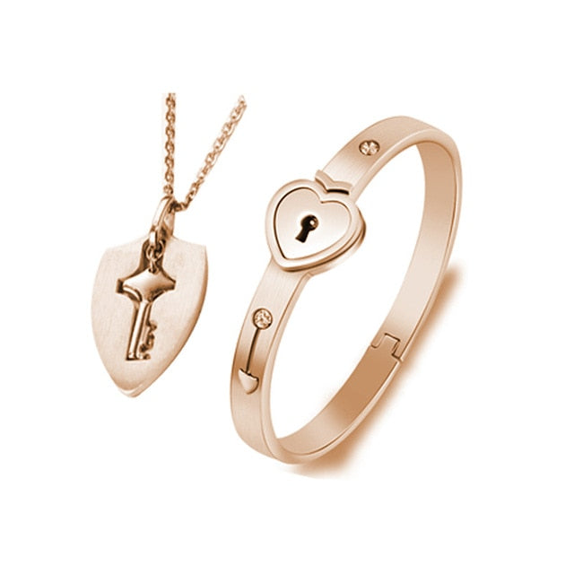Stainless Steel Love Heart Lock Bangle Bracelet Pi-Mart