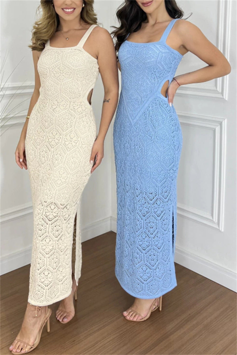 Sky Blue Cutout Side Maxi Dress Elegant Party Summer Long Dress For Girls Stevvex
