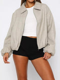 Oversized Zip-Up Drop Shoulder Jacket THRIXINE