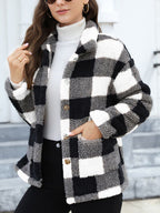 Beautiful Red Women Drop Shoulder Fuzzy Button-Up Jacket Soft And Comfortable Casual Fit Jacket Stevvex