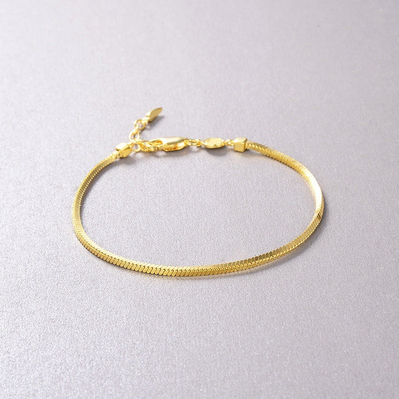 Simple Vintage Ins Folded Square Scaled Snake Bone Chain S925 Silver Plated 18k Gold Bracelet Female Pi-Mart
