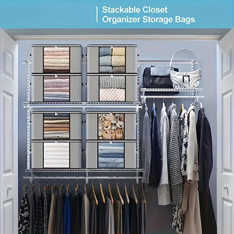 6pcs Foldable Clothes Storage Bins - Collapsible, Stackable, Reinforced Handles, Lids, Closet Organizers - For Clothing, Blanket, Toy, Shoe, Comforters Organization, Attractive Polka Dots Gray Bedroom Accessories