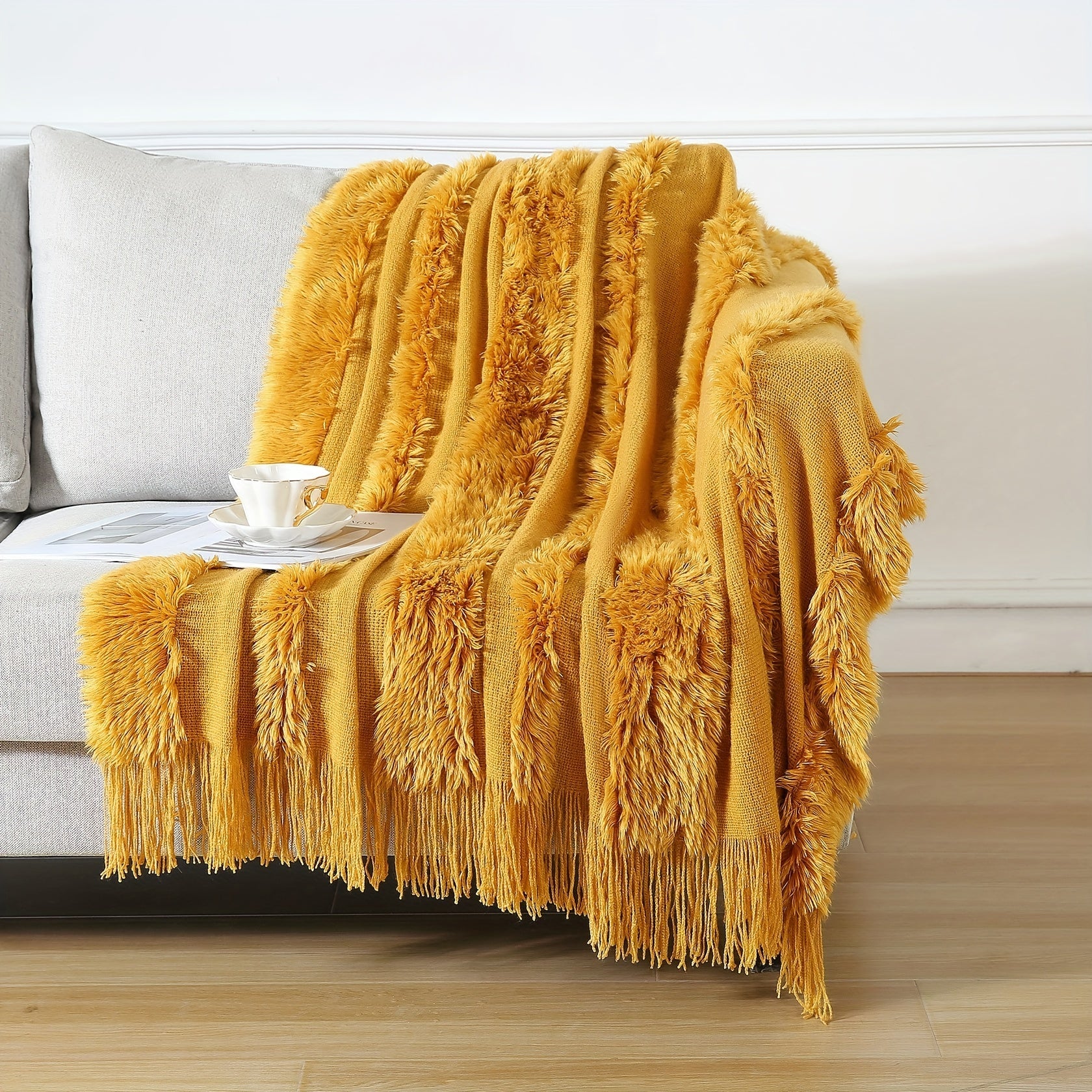 1pc Cozy Chunky Knit Throw Blanket with Tassels - Plush, Lightweight, and Unique Home Decor Accent for Couch, Bed, or Sofa Lootquake LLC