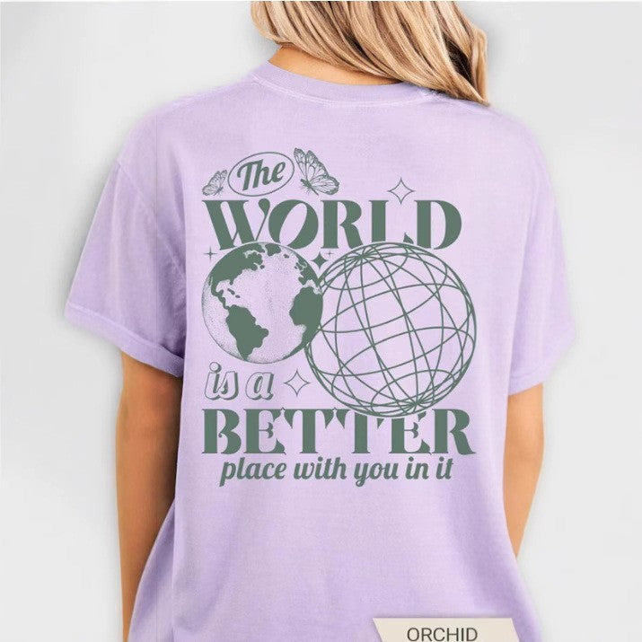 Letter 2D Printed Starry Sky Earth Cotton T-Shirt Lootquake LLC