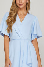 Ruffled Surplice Short Flutter Sleeve Mini Dress For Women – Playful and Feminine Surplice Mini Dress with Flutter Sleeves