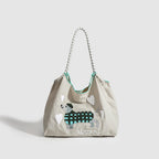 Large Capacity hobo bag with Embroidered Dog pattern, Shoulder bag Nylon, Shoulder Underarm Bag, Commuter hobo Bag Female