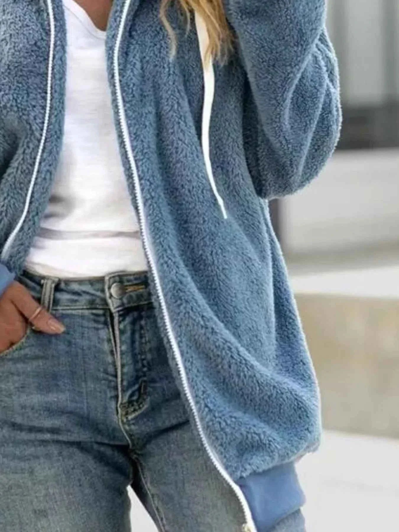Full Size Cozy Fleece Zip-Up Hooded Jacket Plus Size THRIXINE