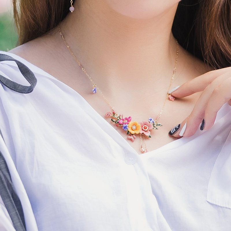 Enamel Colored Three-dimensional Flower Sweet Female Necklace Pi-Mart