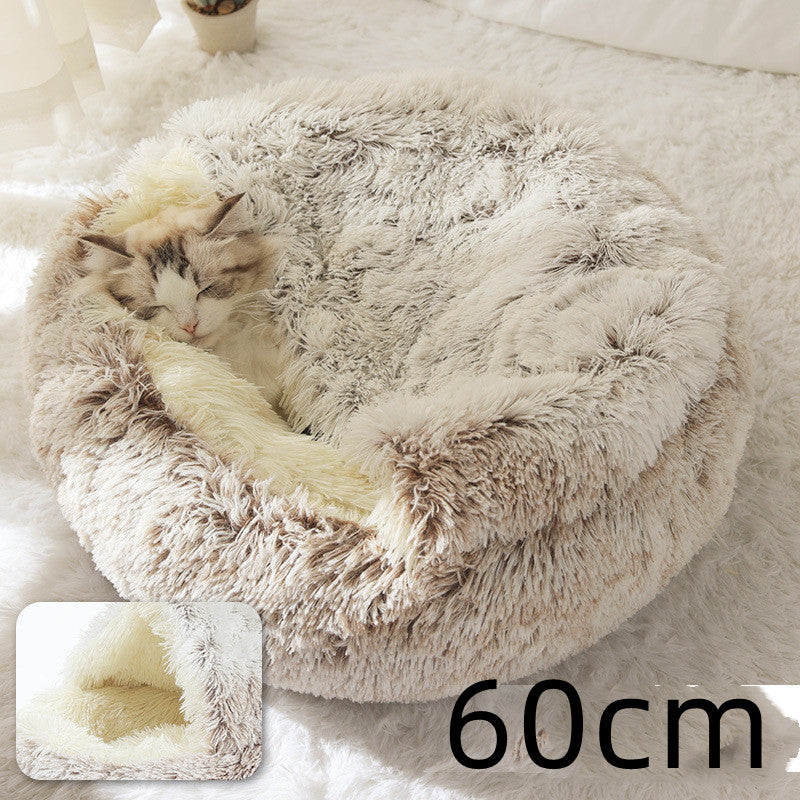 2 In 1 Dog And Cat Bed Pet Winter Bed Round Plush Warm Bed House Soft Long Plush Pets Bed Pi-Mart