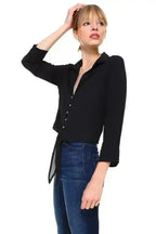 Solid Button Down Tie Front Blouse | Femstylo - SJB-DIAMOND ELITES