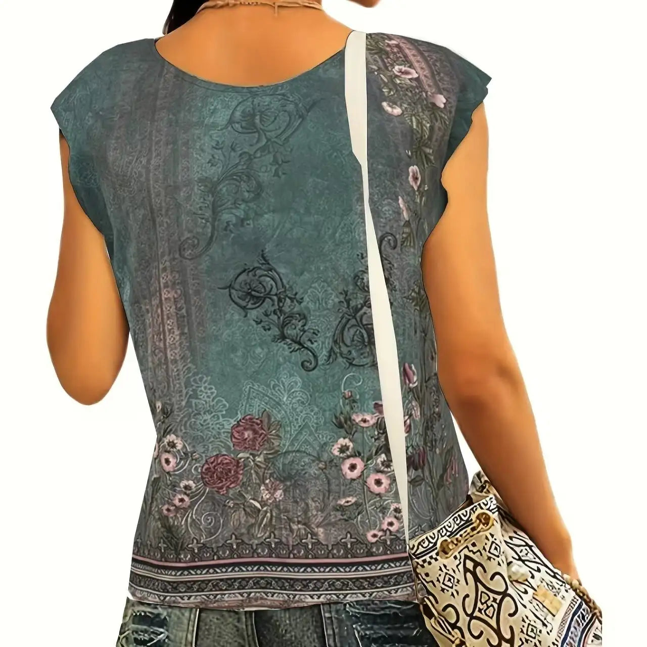 Women's Floral Printed Vest V-neck Sleeveless Button Down Casual Top - SJB-DIAMOND ELITES