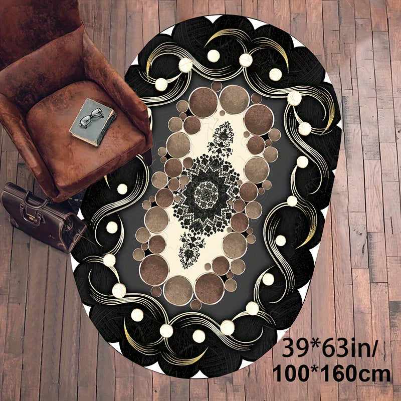 Imitation Cashmere Black Pattern Tan Spotted Oval Floor Mat Large Area Full Padded Premium Light Luxury Premium Sense Carpet Living Room Tea Table Blanket Room Bedside Thickened Household Floor Mat For Hotel Lootquake LLC