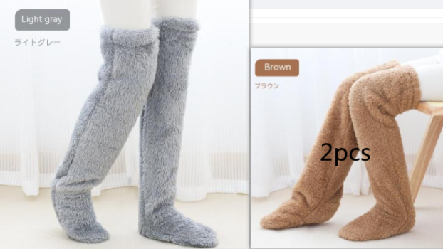 Over Knee High Fuzzy Long Socks Winter Warm Cold Leg Knee Joint Cold-proof Stockings Home Floor Sleeping Socks Pi-Mart