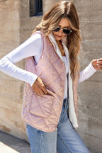 Solid Fleece Lined Quilted Vest Coat THRIXINE
