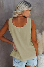 Button Textured Cotton Tank Top - SJB-DIAMOND ELITES