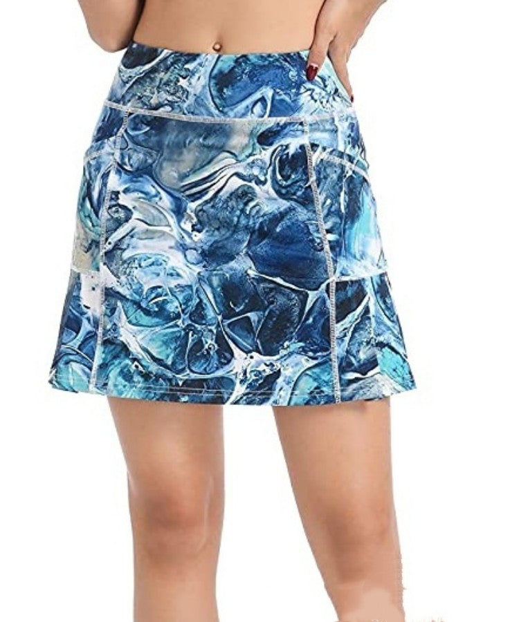 Women's Short Culottes Tennis Running Workout Two-layer High Top Sports Dress With Pockets Pi-Mart