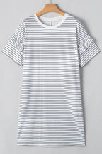 White Striped Round Neck Short Sleeve Mini Dress Casual & Playful Everyday Look Dress