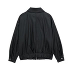 Women's Lapel Loose Faux Leather Bomber Jacket Coat Pi-Mart