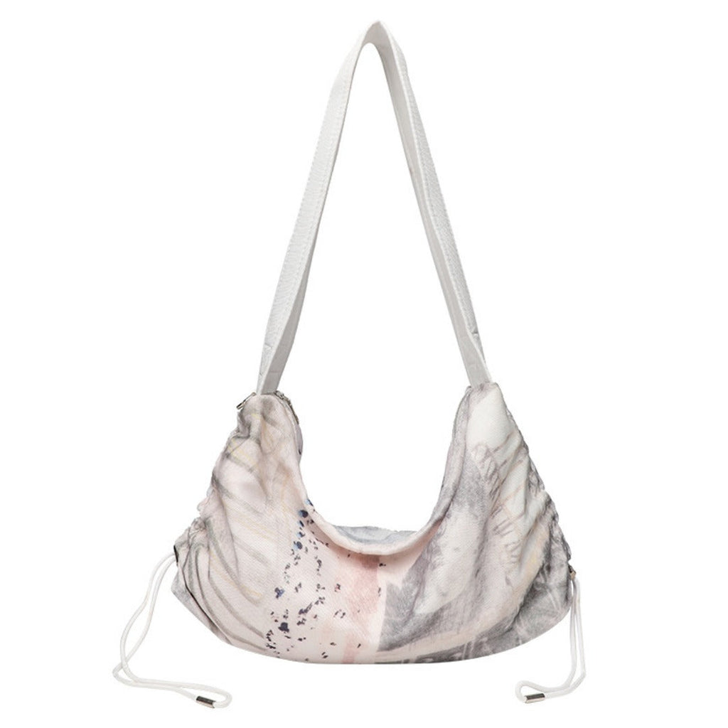 Hobo bag for women, Printed pleated canvas shoulder bag, Women's casual shoulder commuter bag