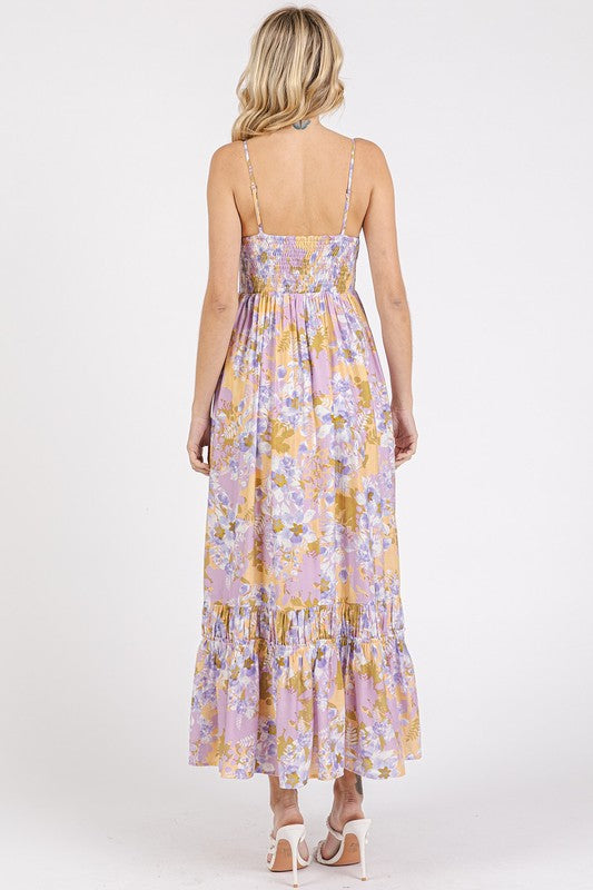 Floral Smocked Back Ruffled Hem Maxi Cami Dress For Summer – Boho Chic, Trendy, Fluttering, Feminine & Effortlessly Stylish Stevvex