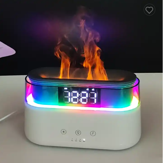 2023 Elegant Alarm Clock Oil Diffuser Innovative Simulation Flame Humidifier With Timer Function Flame Night Light Pi-Mart