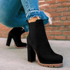 Round-toe Ankle Boots Solid Leopard Print Thick Square High Heel Shoes Ladies Casual Fashion Autumn Winter Suede Dress Party Boots Pi-Mart