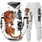 Tiger 3D Print Hooded Men's Sweatshirt Set