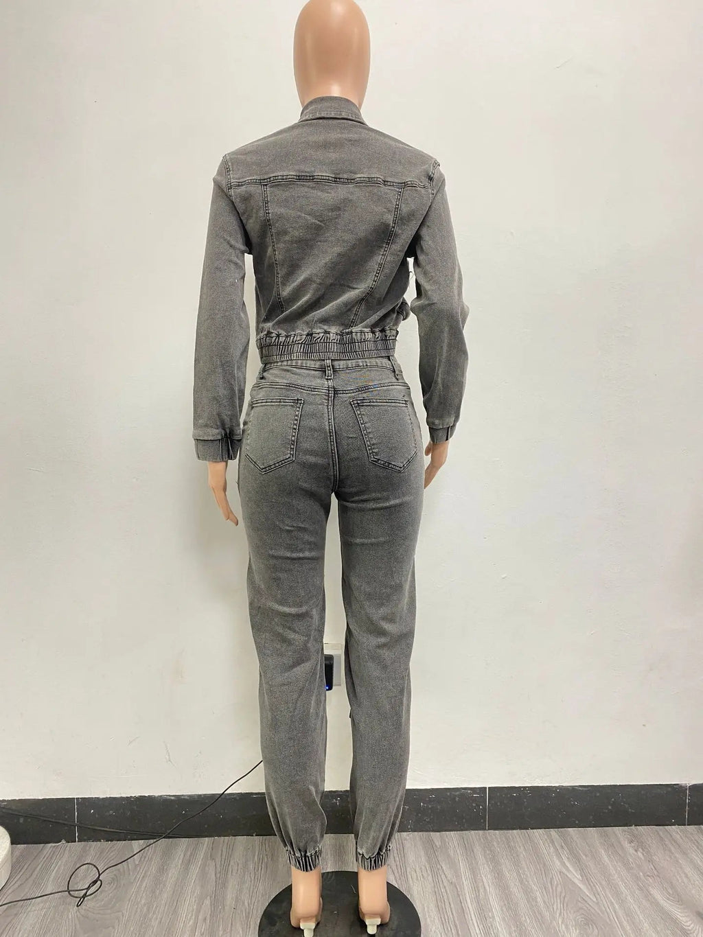 Pant Sets Long Sleeve Women Tracksuit Zipper Denim Coat Cargo Ankle Length Pants Pockets High Street Spliced Slim 2024 Purplish Diva