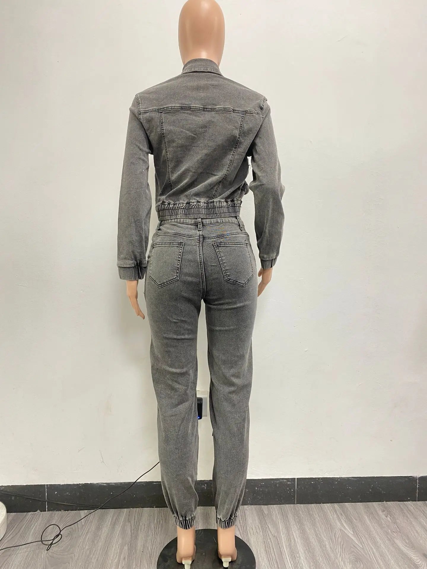 Pant Sets Long Sleeve Women Tracksuit Zipper Denim Coat Cargo Ankle Length Pants Pockets High Street Spliced Slim 2024 Purplish Diva