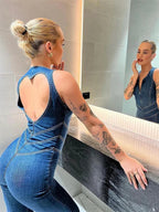 TARUXY Backless Heart Cutout Bodycon Jumpsuit For Women Casual Sleeveless Slim One-Piece Outfits Retro Denim Jumpsuits New 2025 Purplish Diva