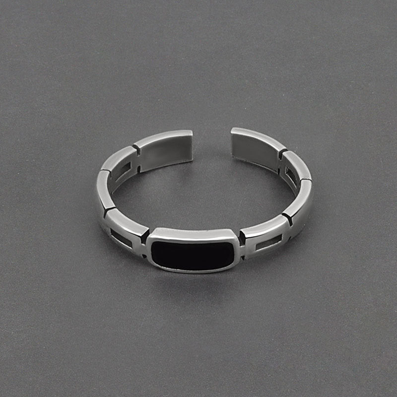 Silver Color Black Stone Ring Pi-Mart