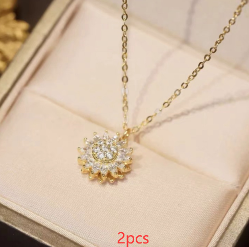 Rotatable Sunflower Necklace Full Of Diamonds Pi-Mart
