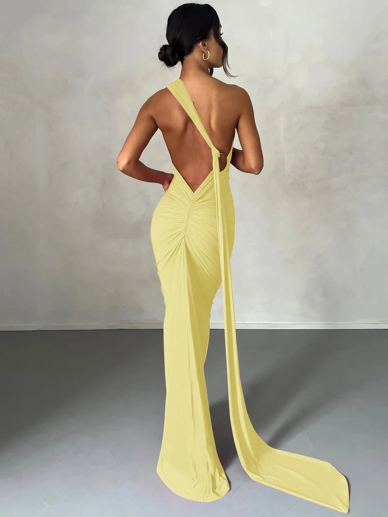 Hugcitar One Shoulder Backless Adjustable Scarf Loop Ruched Sexy Maxi Dress Women Elegant Y2K Streetwear Festival Outfit Purplish Diva