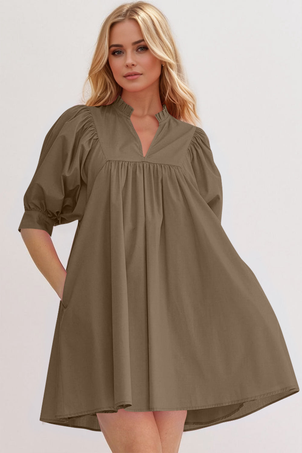 Pink Puff Sleeve Mini Dress Casual and Feminine Dress for Women Simple Classic Summer Dress Stevvex