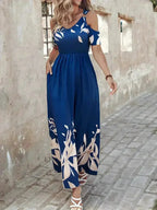 Printed Cold Shoulder Maxi Dress - Stylish Polyester Dress | Femstylo