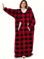 Women's Casual Lounge Robe - Plus Size Sherpa Fleece Hooded Extra Long Warm Oversized Wearable Blanket With Pockets - For Women - Perfect for Cozy Nights & Relaxation - Ideal Gift for Birthday & Holidays
