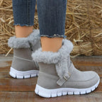 New Snow Boots Winter Warm Thickened Solid Color Plush Ankle Boots With Buckle Design Plus Velvet Flat Shoes For Women Pi-Mart