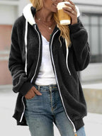 Full Size Cozy Fleece Zip-Up Hooded Jacket Plus Size THRIXINE