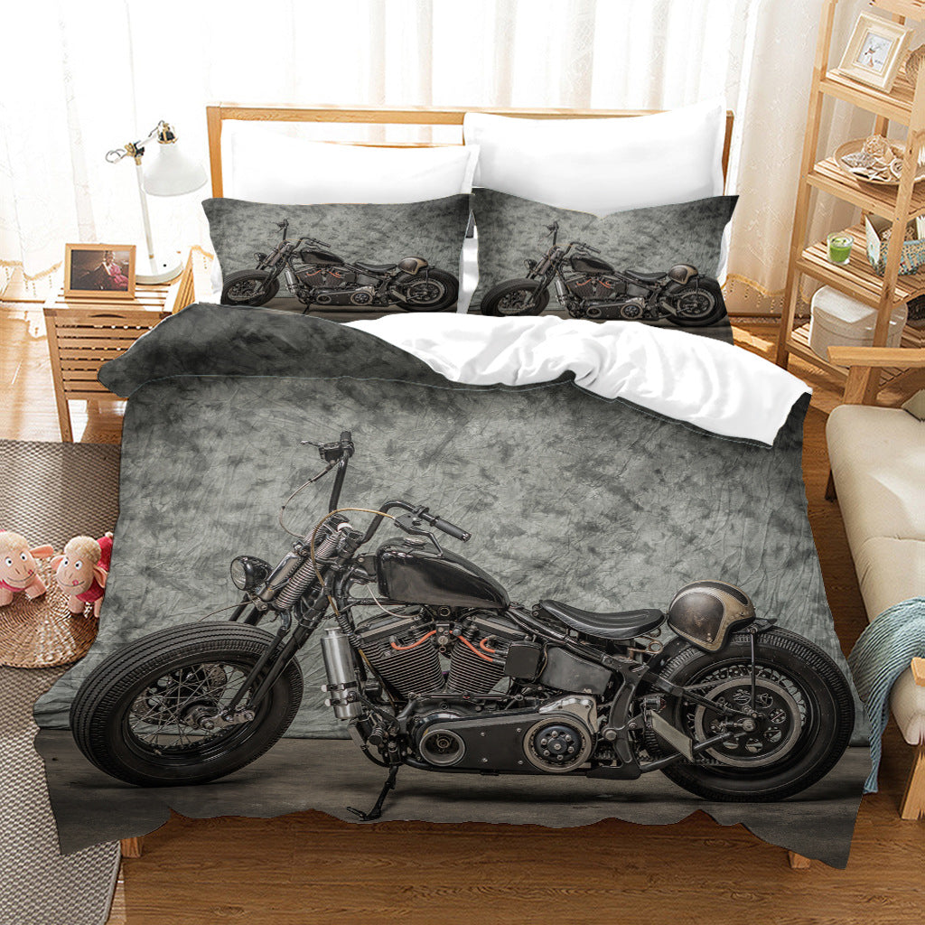 Dark Retro Motorcycle Quilt Cover Three-piece Set Pi-Mart
