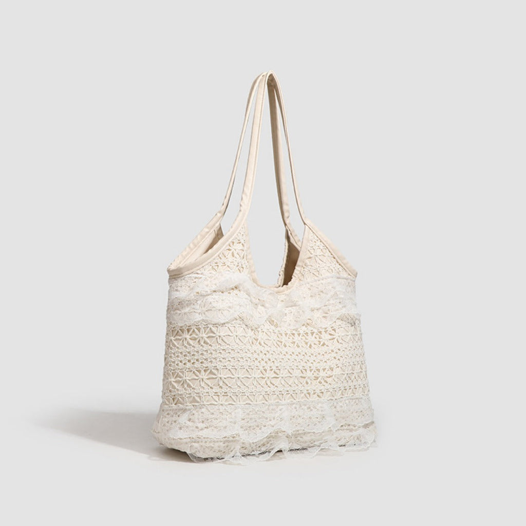 Summer woven bag casual vacation large capacity shoulder bag lace mesh underarm bag beach bag summer purse hobo - SJB-DIAMOND ELITES