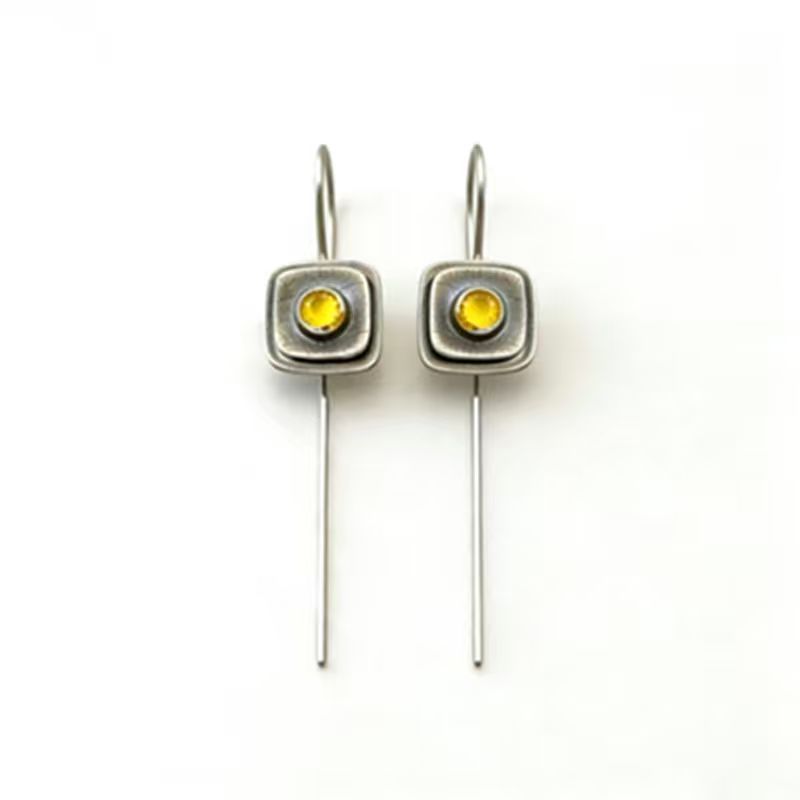 French-Style Vintage Geometric Square Distressed Pearl Earrings Pi-Mart