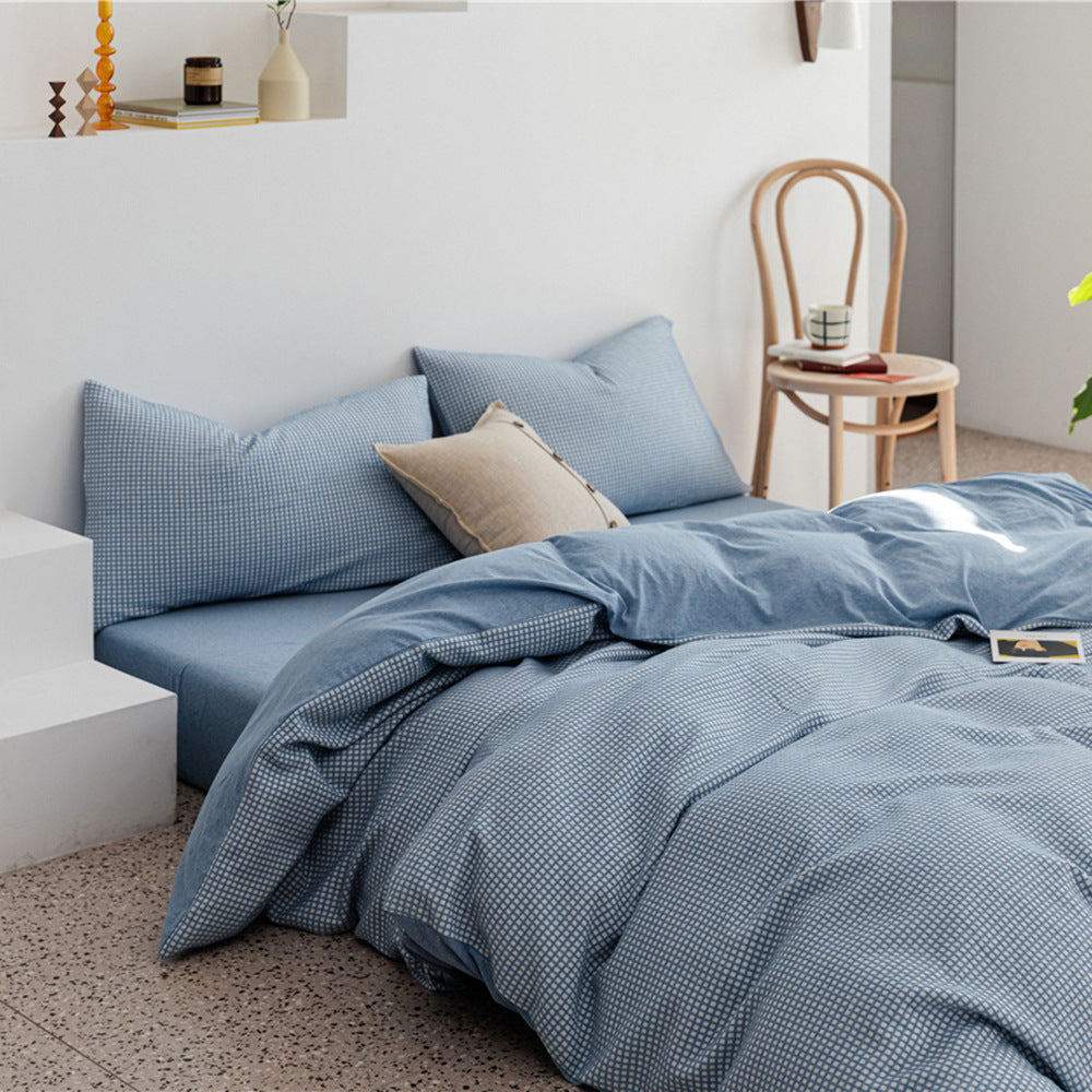 Tianzhu Cotton Nude Sleeping Four-piece Set 100 Cotton Simple Knitted Quilt Cover Bedding Pi-Mart